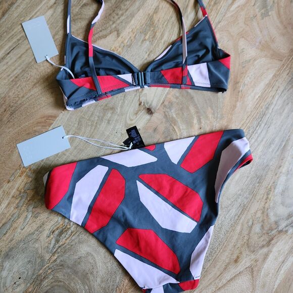 COS Womens Bikini Size 6 Top / 8 Bottoms Two Piece Swimsuit Gray Red Pink - Picture 3 of 10